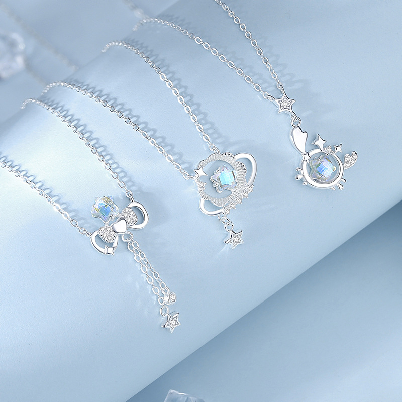 Zodiac Necklace – S925 Sterling Silver Star & Moon Moonstone Pendant