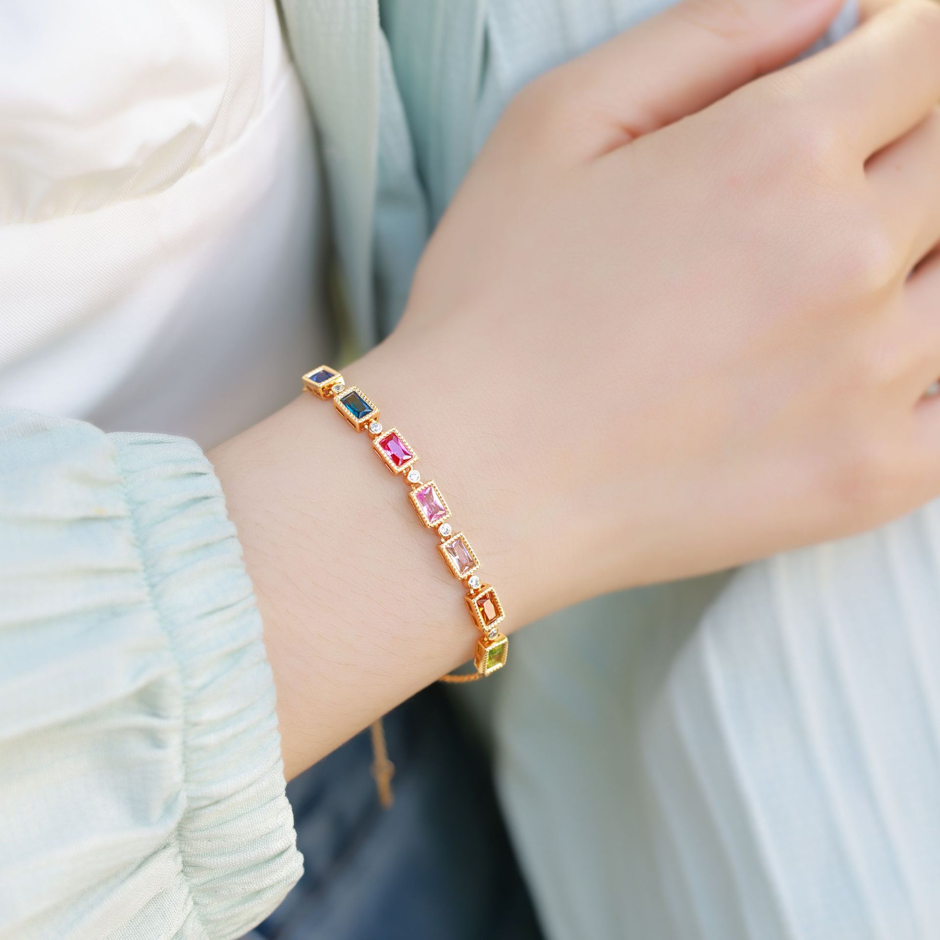 Colorful Bracelet – Gold Plated 925 Silver Rainbow Zircon Bracelet