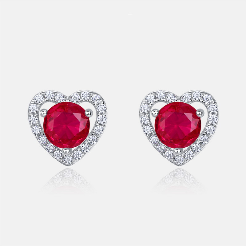 Heart-Shaped Pave Lab-Grown Ruby Earrings – S925 Silver Luxury