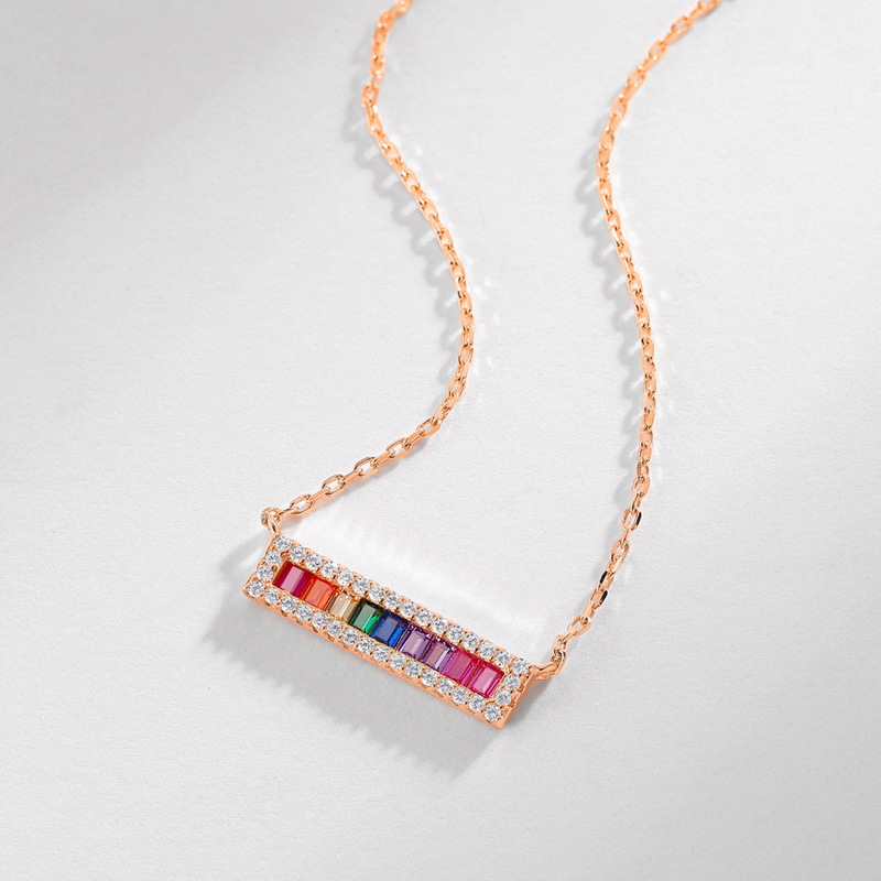 Rainbow Zircon Necklace – Rose Gold Plated 925 Silver Collarbone Chain