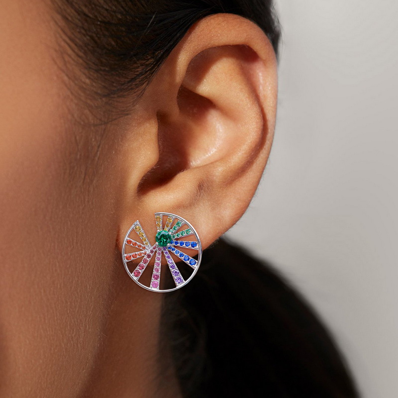 Rainbow Zircon Earrings – 925 Sterling Silver Round Stud Earrings