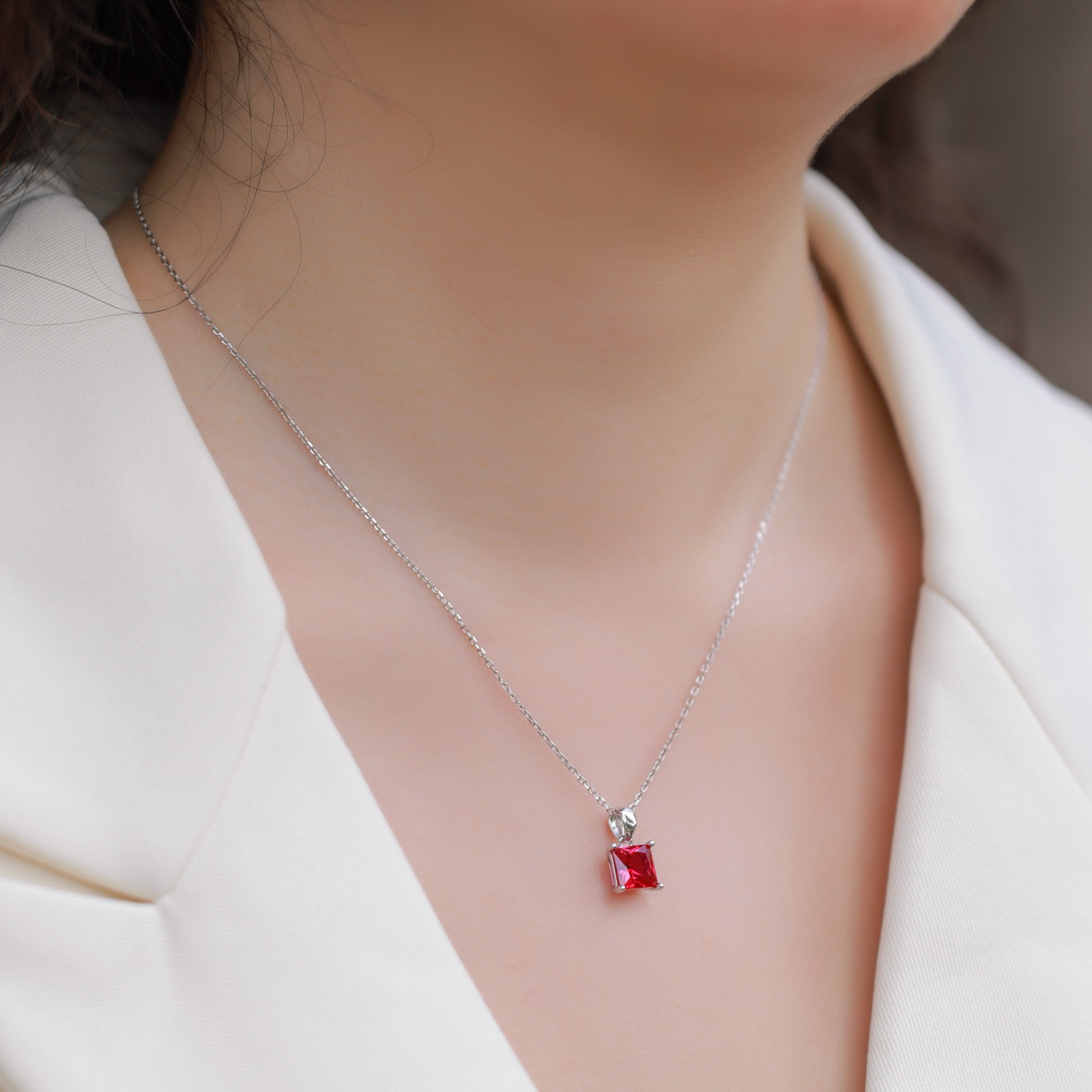 Ruby Pendant Necklace – S925 Sterling Silver Collarbone Necklace