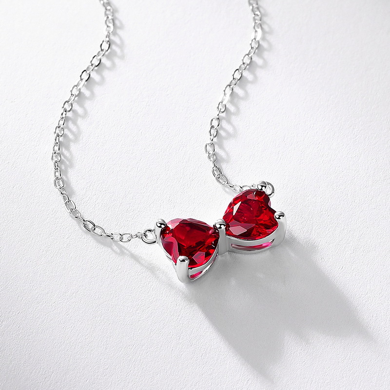 Ruby Pendant Necklace in 925 Sterling Silver Bow Design