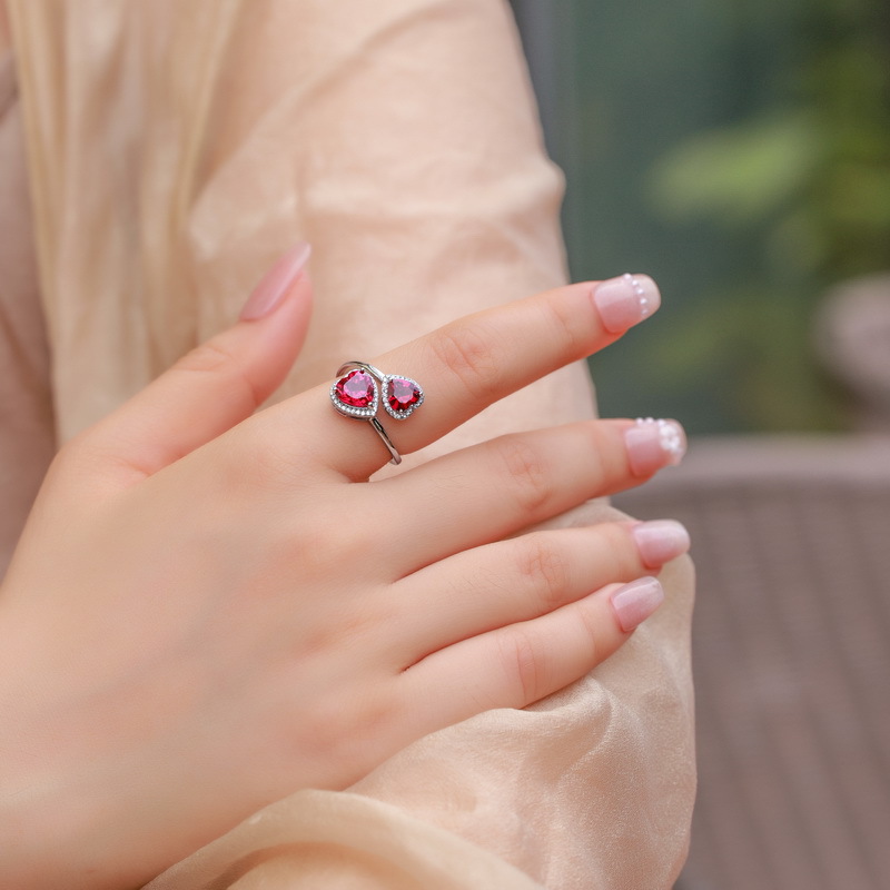 Ruby Heart Ring -925 Sterling Silver – Open Band Bezel Set Ring