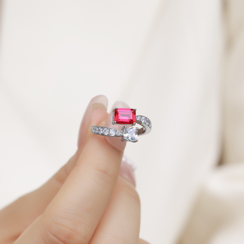  Ruby Heart Ring-Double Stone Ruby Heart Ring in 925 Sterling Silver