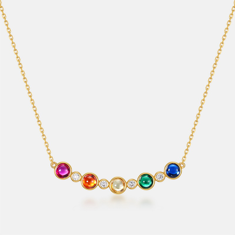 Rainbow Necklace – Colorful CZ Bubble Pendant in Gold-Plated S925 Silver