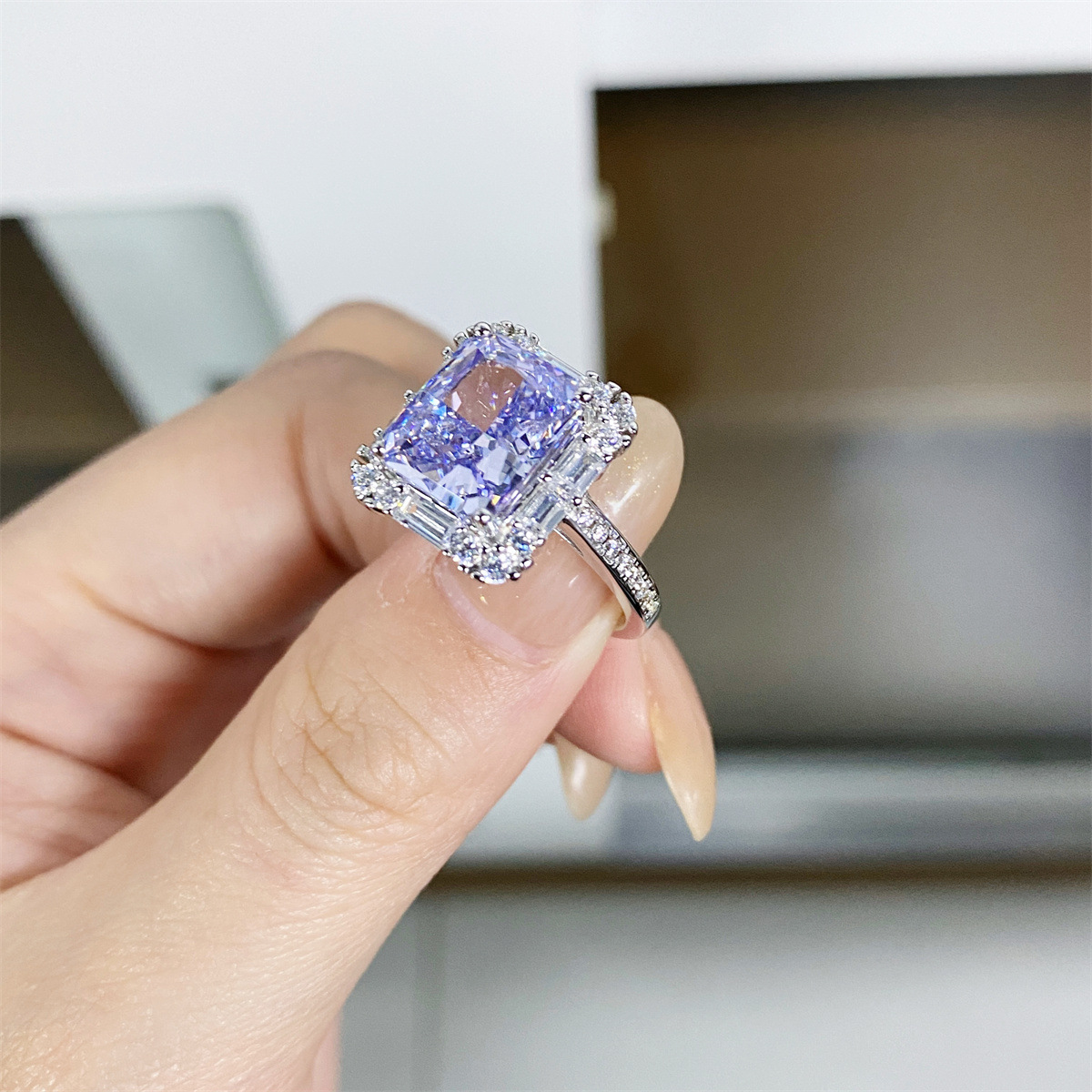 Ice-Cut Square Amethyst Ring - 925 Sterling Silver