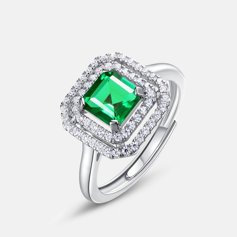 Luxury Lab-Grown Emerald Halo Ring in S925 Silver | May Birthstone Jewelry for Women