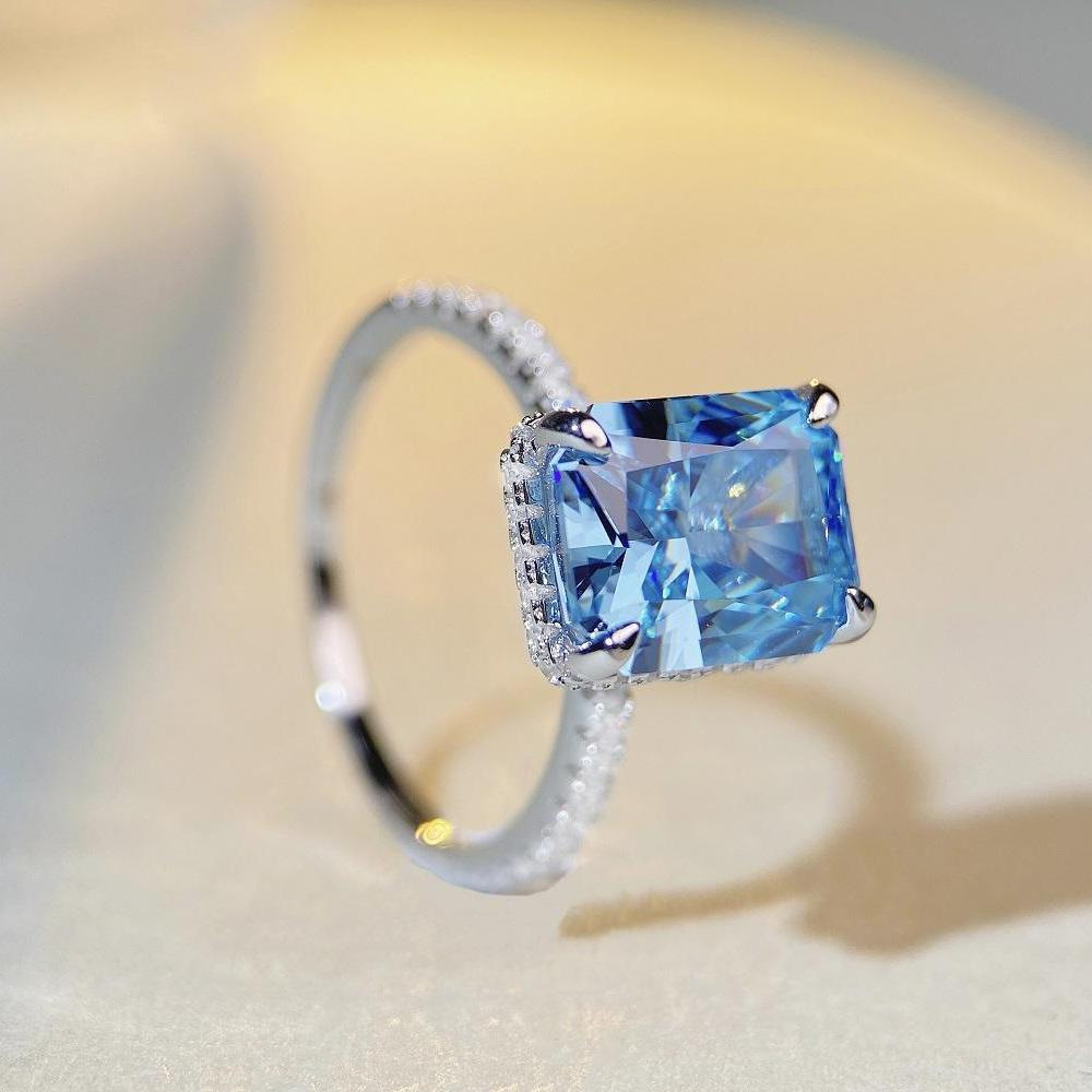 Sapphire Ring – S925 Sterling Silver Ice-Cut Zircon & Aquamarine Ring