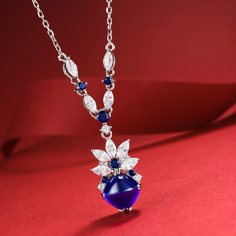 Sapphire Necklace – S925 Silver Royal Blue Sugarloaf Pendant