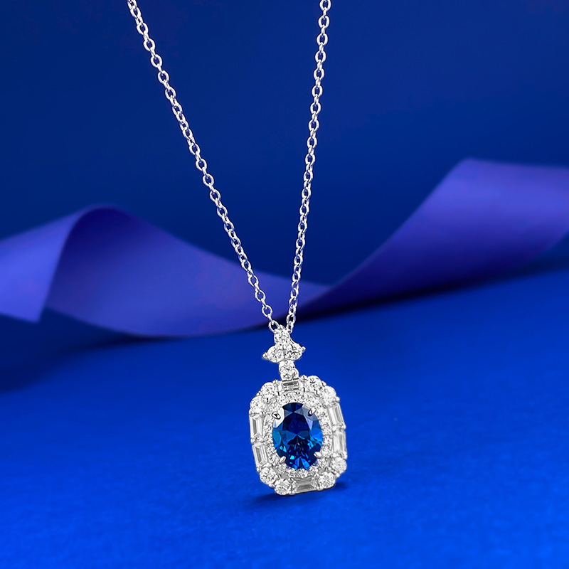 Sapphire Necklace – S925 Silver Blue Sapphire Collarbone Chain