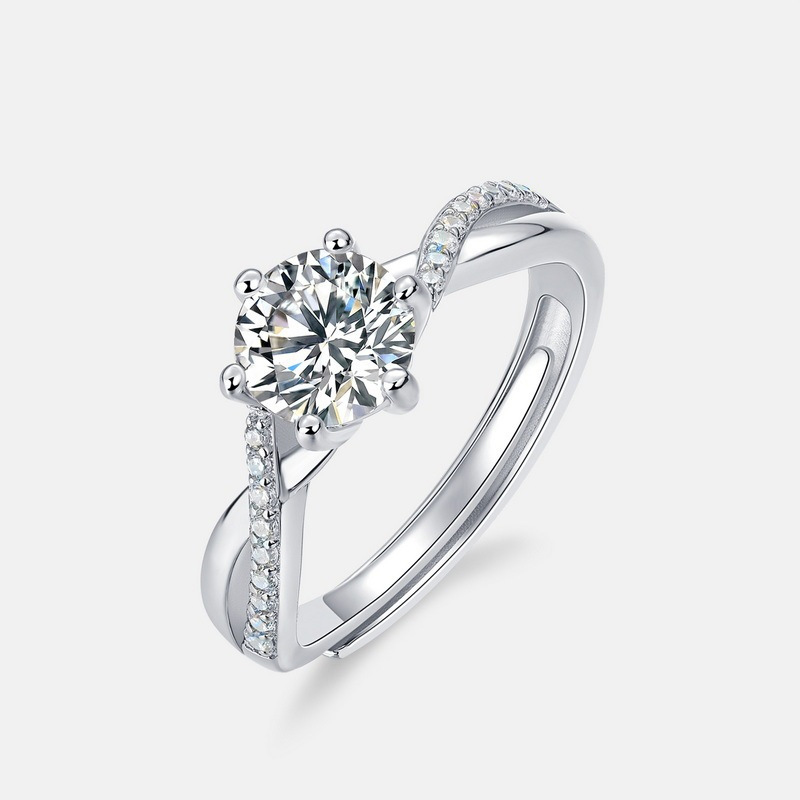 Adjustable Moissanite Ring in S925 Silver | April Birthstone Engagement Ring