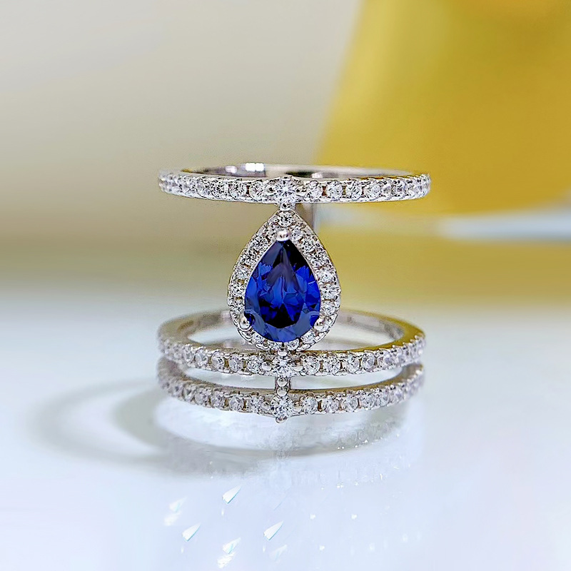 Sapphire Ring - S925 Silver 1 Carat Pear Cut Tanzanite Blue