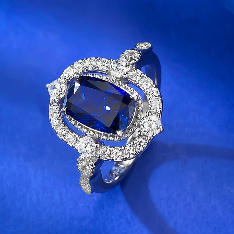 Sapphire Ring – S925 Silver Blue Elegant Diamond-Set Design