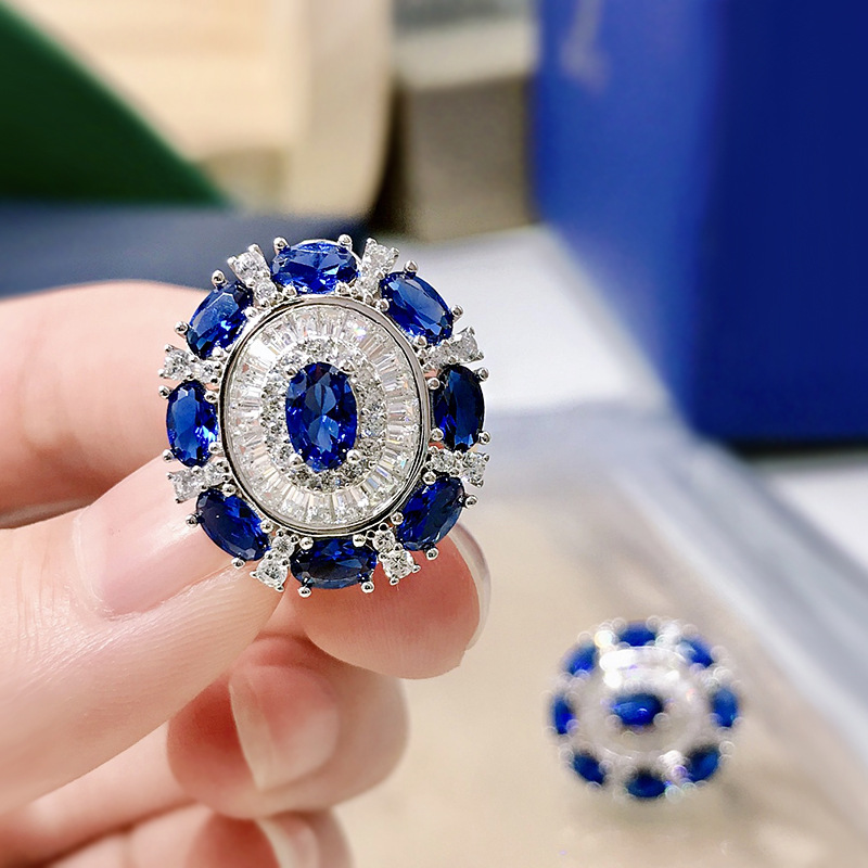 Sapphire Earrings - S925 Sterling Silver Oval Sapphire Stud Earrings Classic Gemstone Design