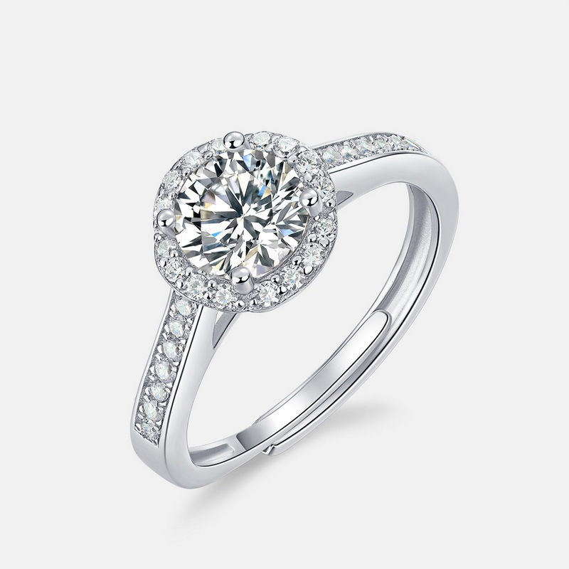 S925 Women’s Moissanite Blooming Heart Halo Adjustable Ring | Trendy Open Band