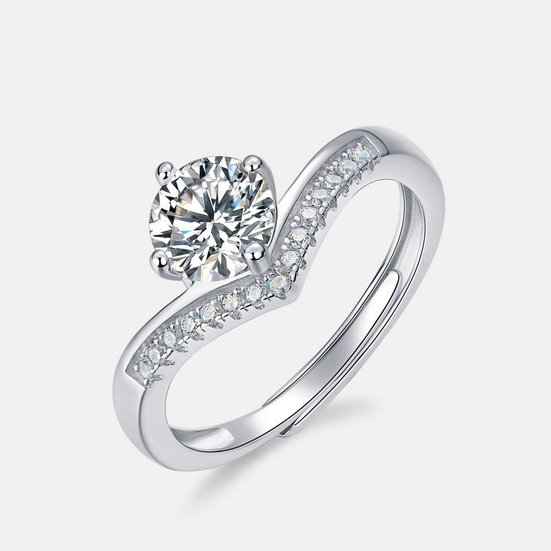 Classic 1 Carat Moissanite Open Ring in S925 Silver | Princess Crown Engagement Ring