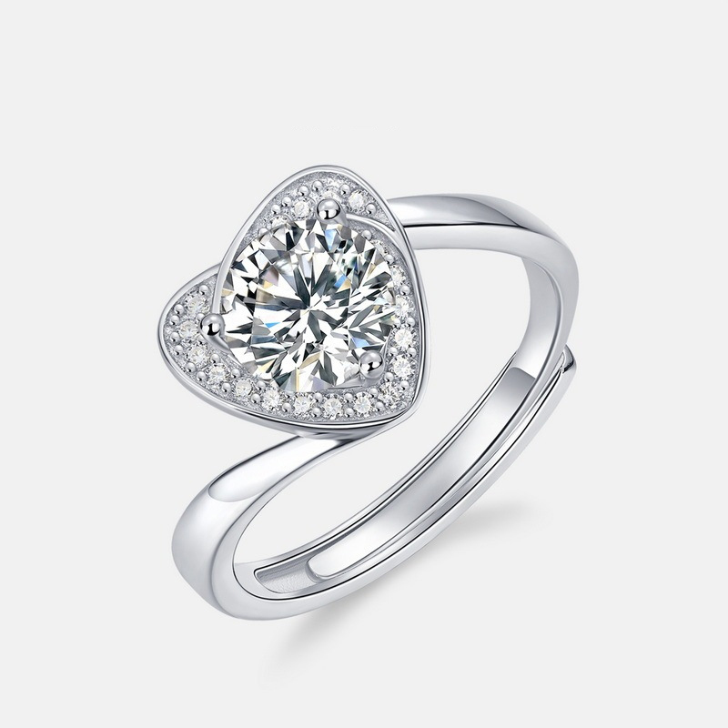 S925 Silver Moissanite Women’s Twisted Heart Wedding Ring | Classic Fashion