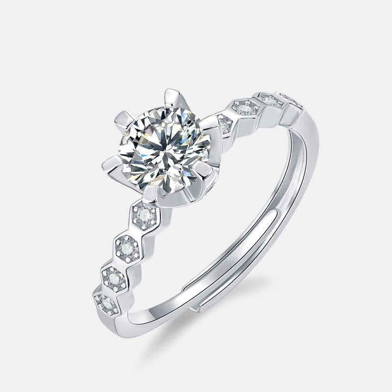 Hexagon Moissanite Engagement Ring – 6 Prong 8 Heart 8 Arrow Design
