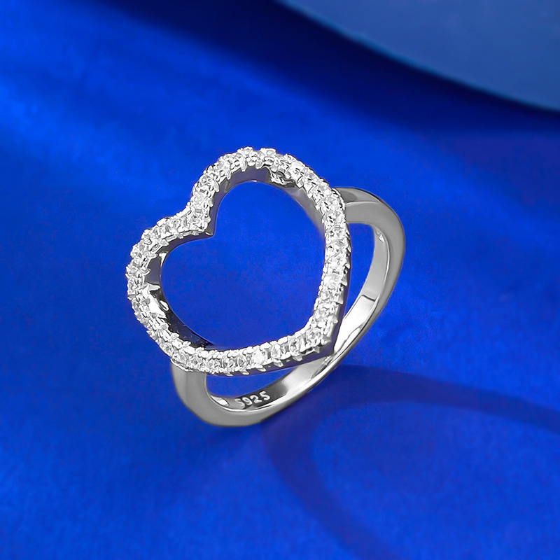Moissanite Ring - Open Heart Halo Design in S925 Silver