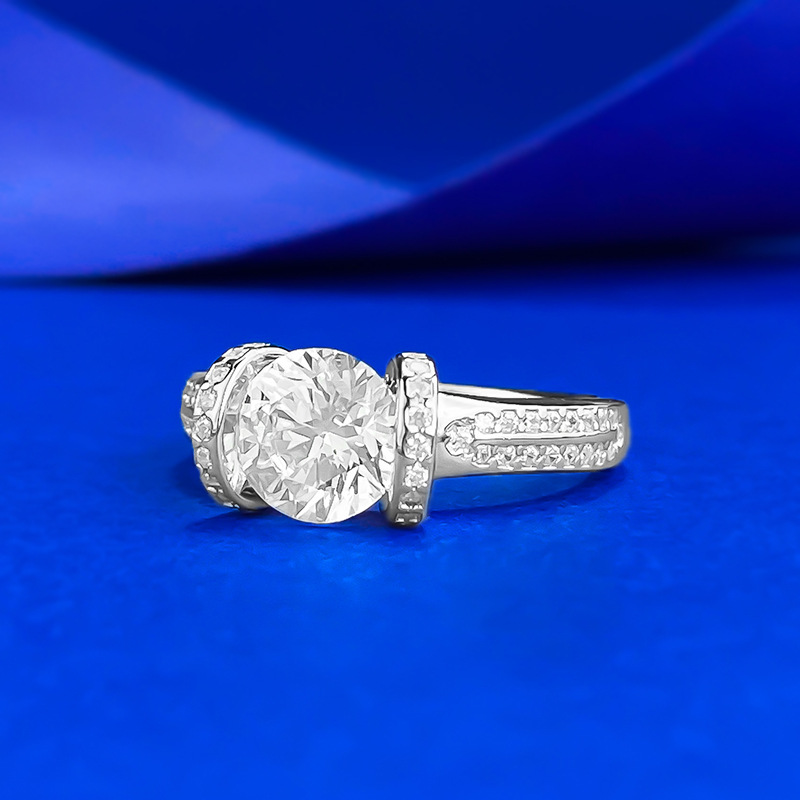 Moissanite Ring - Square Setting Round Cut in S925 Silver