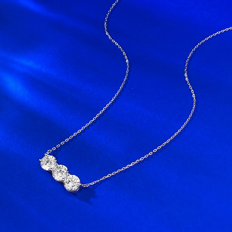 Moissanite Necklaces - Triple Round Pendant Collarbone Chain in S925 Silver