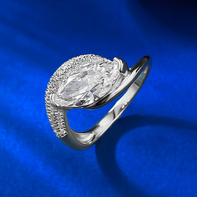 Moissanite Ring - Marquise Cut Statement Ring in S925 Sterling Silver