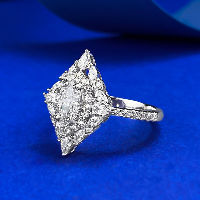 Moissanite Ring - Marquise Full Pavé Band in S925 Sterling Silver