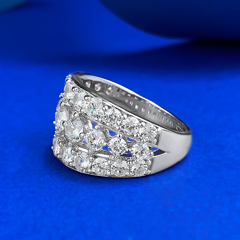 Moissanite Ring - Diamond Line Design in S925 Sterling Silver