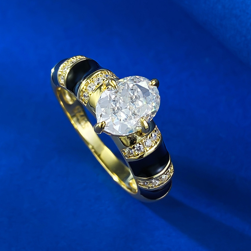 Moissanite Ring - White Oval Gold Plated S925 Sterling Silver