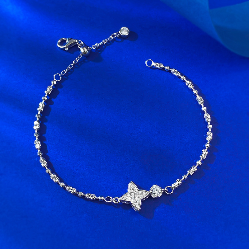 Moissanite Bracelet - Double-Sided Four-Pointed Star in S925 Sterling Silver
