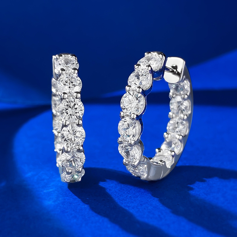 Moissanite Earrings - Full Pavé Hoop in S925 Sterling Silver