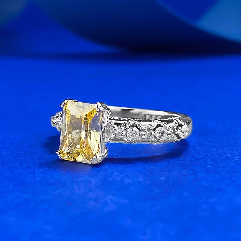 Yellow Sapphire Ring - Rectangle Cut in S925 Sterling Silver