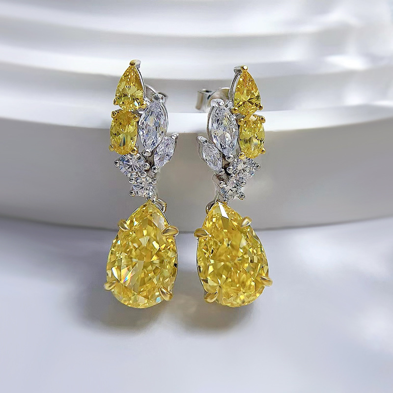 Yellow Sapphire Earrings - Pear Radiant Teardrop in S925 Sterling Silver