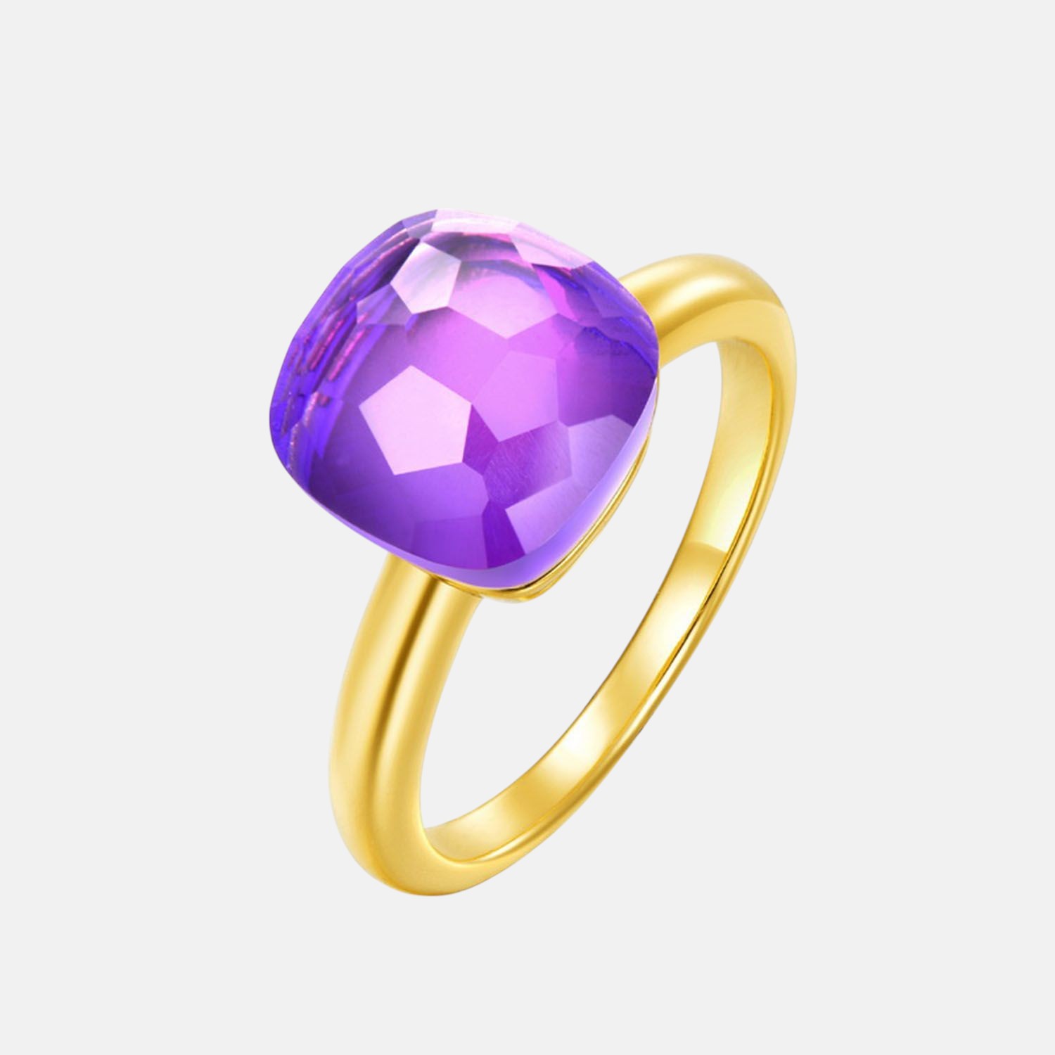 February Birthstone Candy Ring – Round-Cut Gem in 9K Gold-Plated Sterling Silver