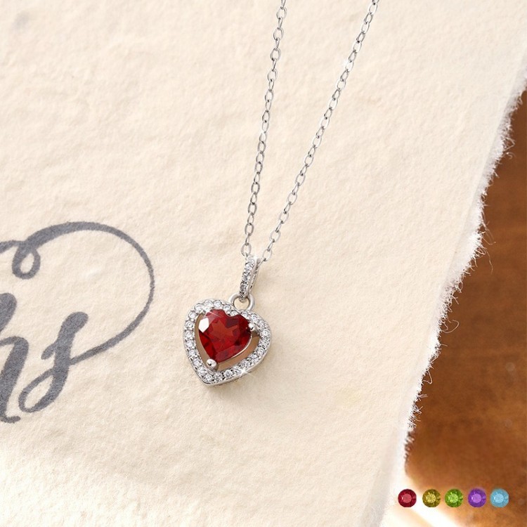 Amethyst Peridot Necklace – S925 Natural Gemstone Heart Pendant