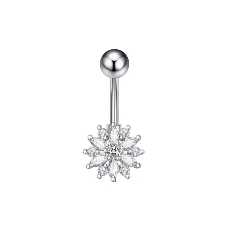 Heart CZ Belly Piercing Ring – Double Gem Curved Barbell 14G