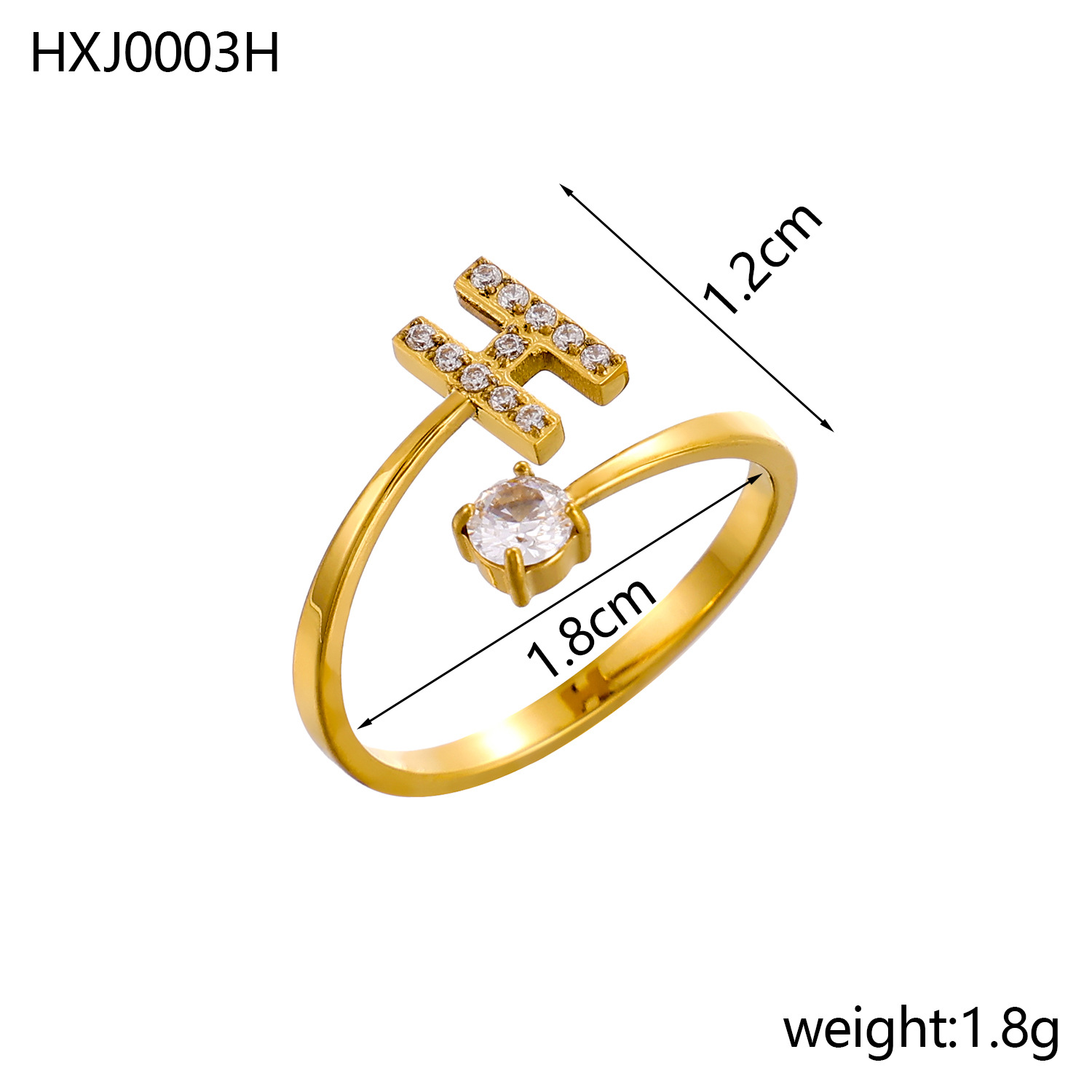 Initial Ring – Diamond-Studded Alphabet Open Ring for Women | Customizable