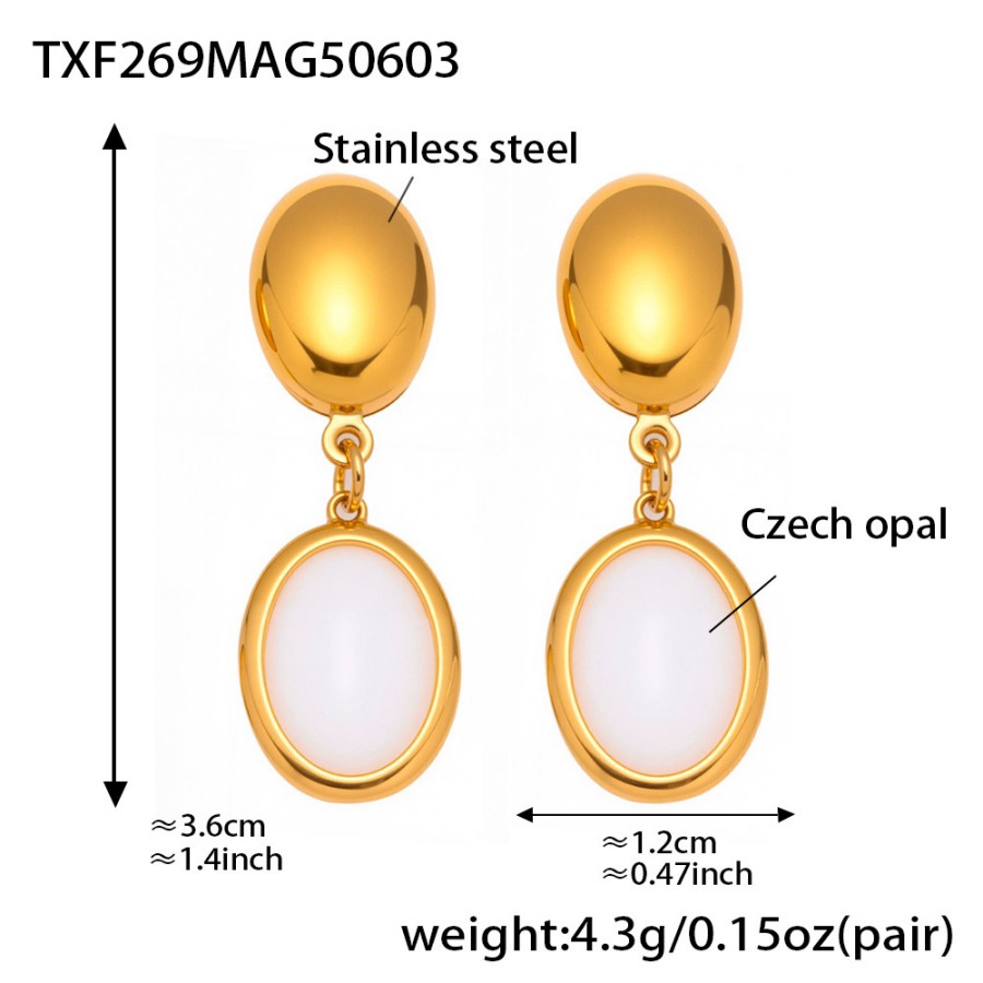 Gold Layered Necklace Set with Natural Oval Opal – 18K Stainless Steel Jewelry