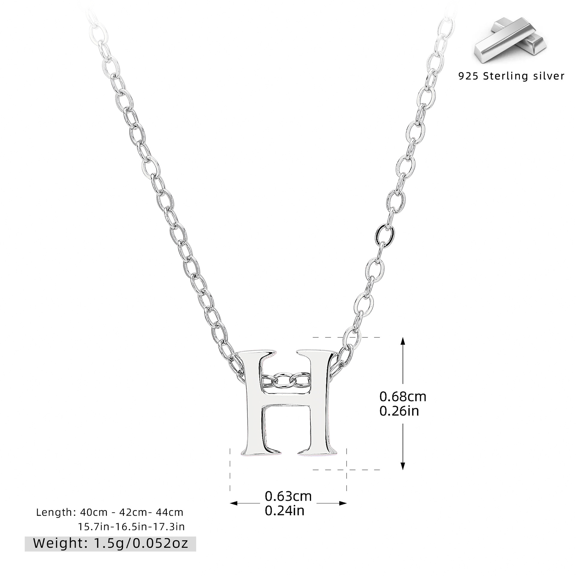 Initial Necklace – S925 Sterling Silver A–Z Alphabet Pendant Clavicle Chain