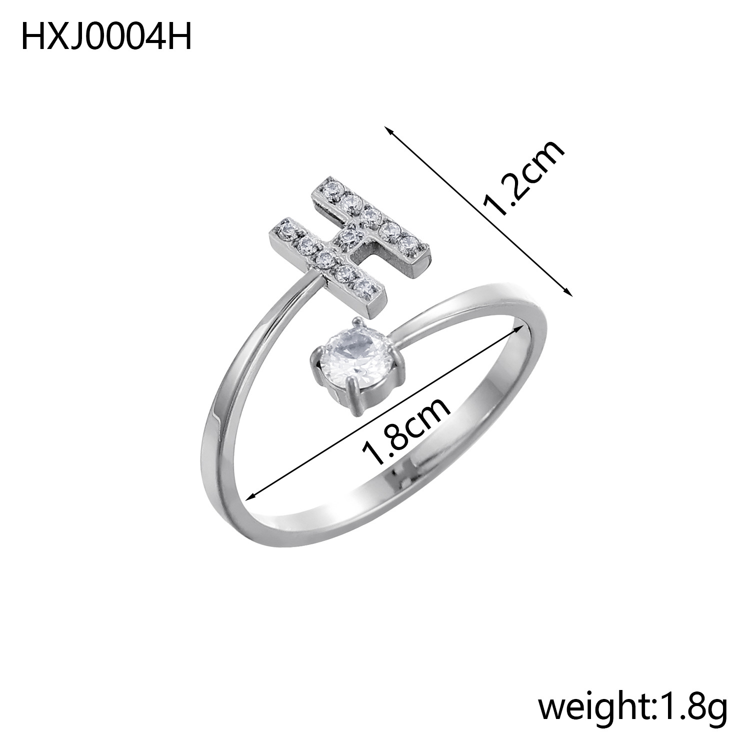 Initial Ring – Diamond-Studded Alphabet Open Ring for Women | Customizable