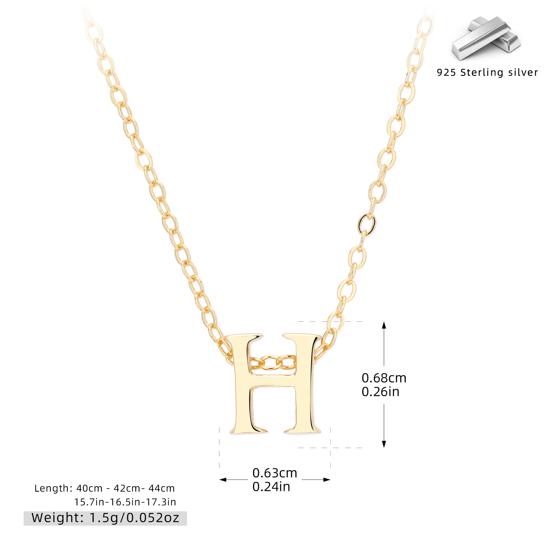 Initial Necklace – S925 Sterling Silver A–Z Alphabet Pendant Clavicle Chain