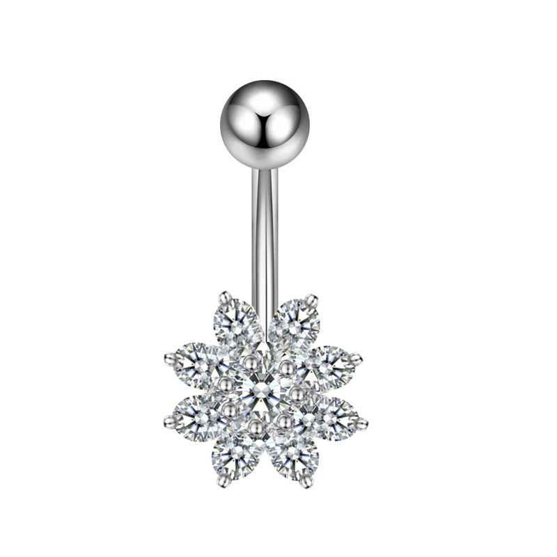 Heart CZ Belly Piercing Ring – Double Gem Curved Barbell 14G