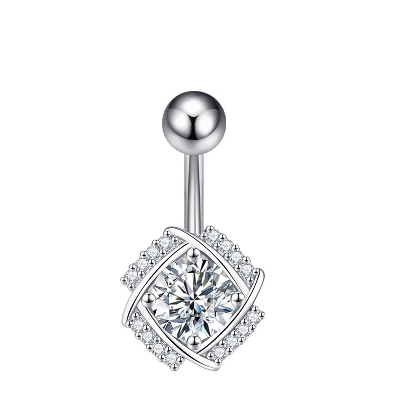 Heart CZ Belly Piercing Ring – Double Gem Curved Barbell 14G