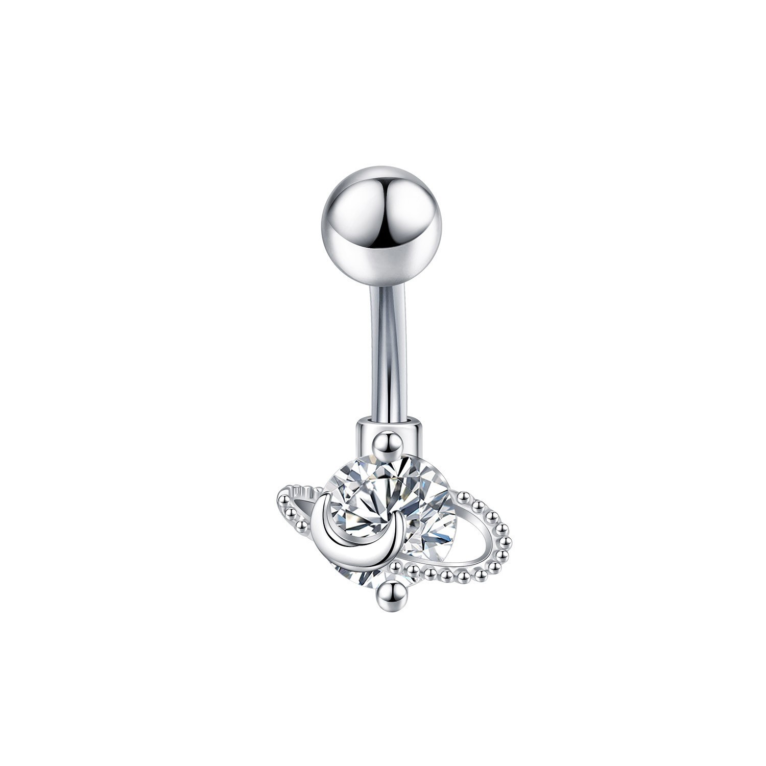 Heart CZ Belly Piercing Ring – Double Gem Curved Barbell 14G
