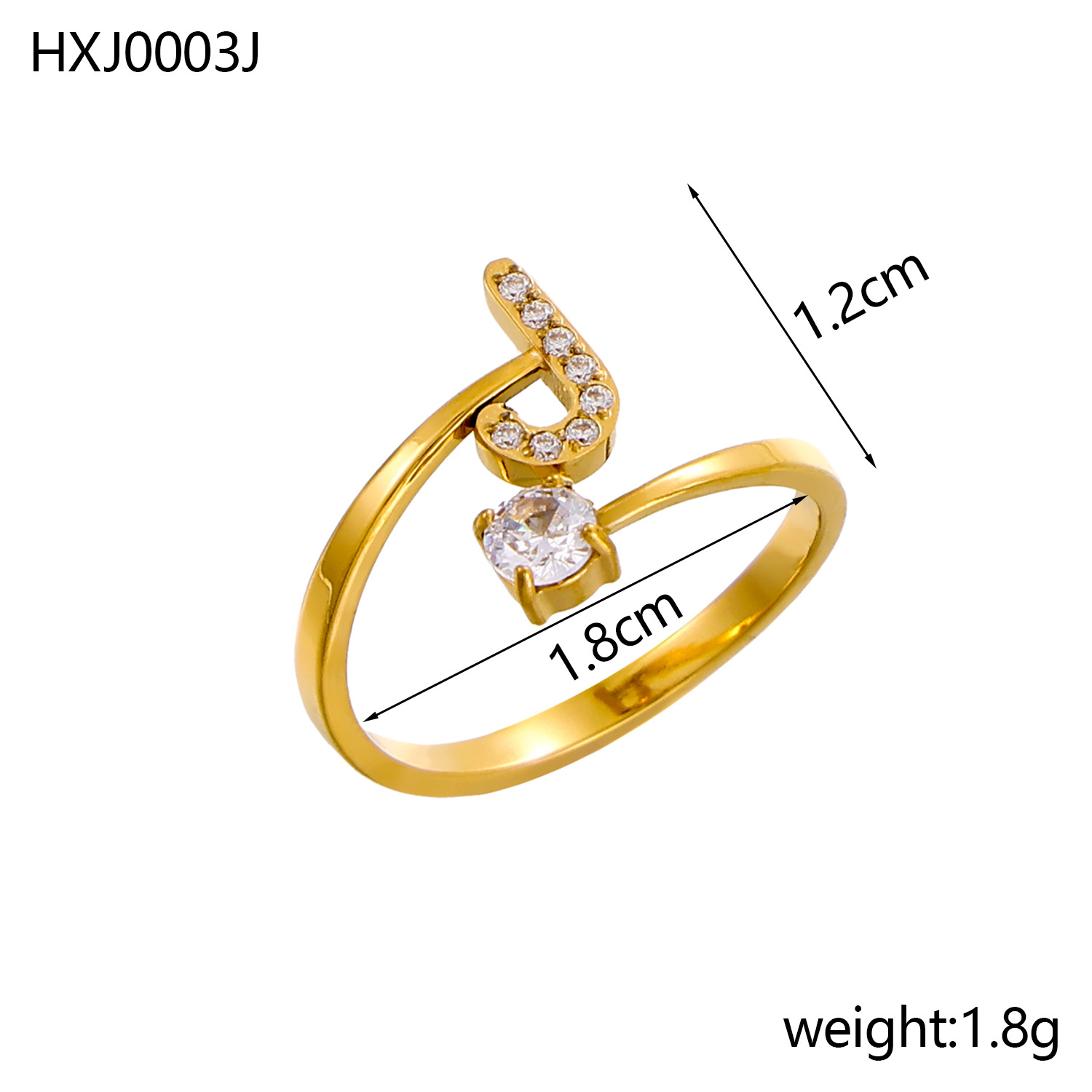 Initial Ring – Diamond-Studded Alphabet Open Ring for Women | Customizable