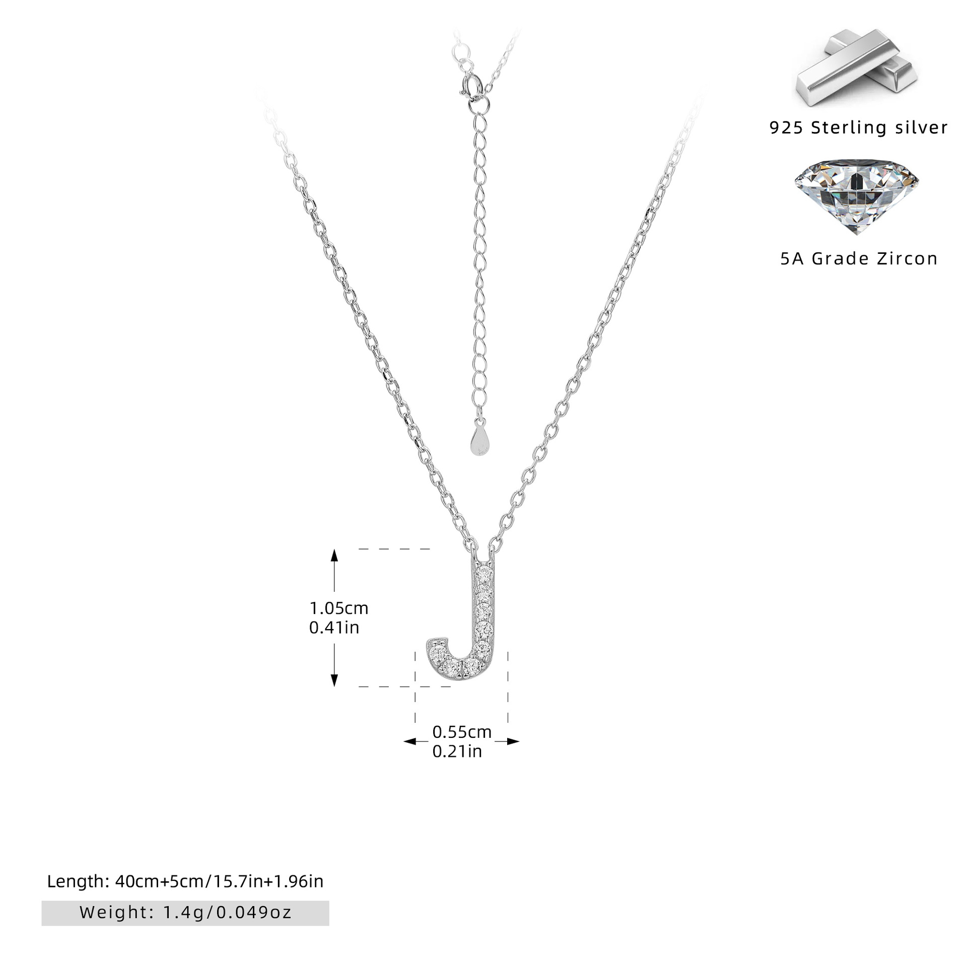 Initial Necklace – S925 Sterling Silver Dainty Pave Alphabet Pendant Necklace