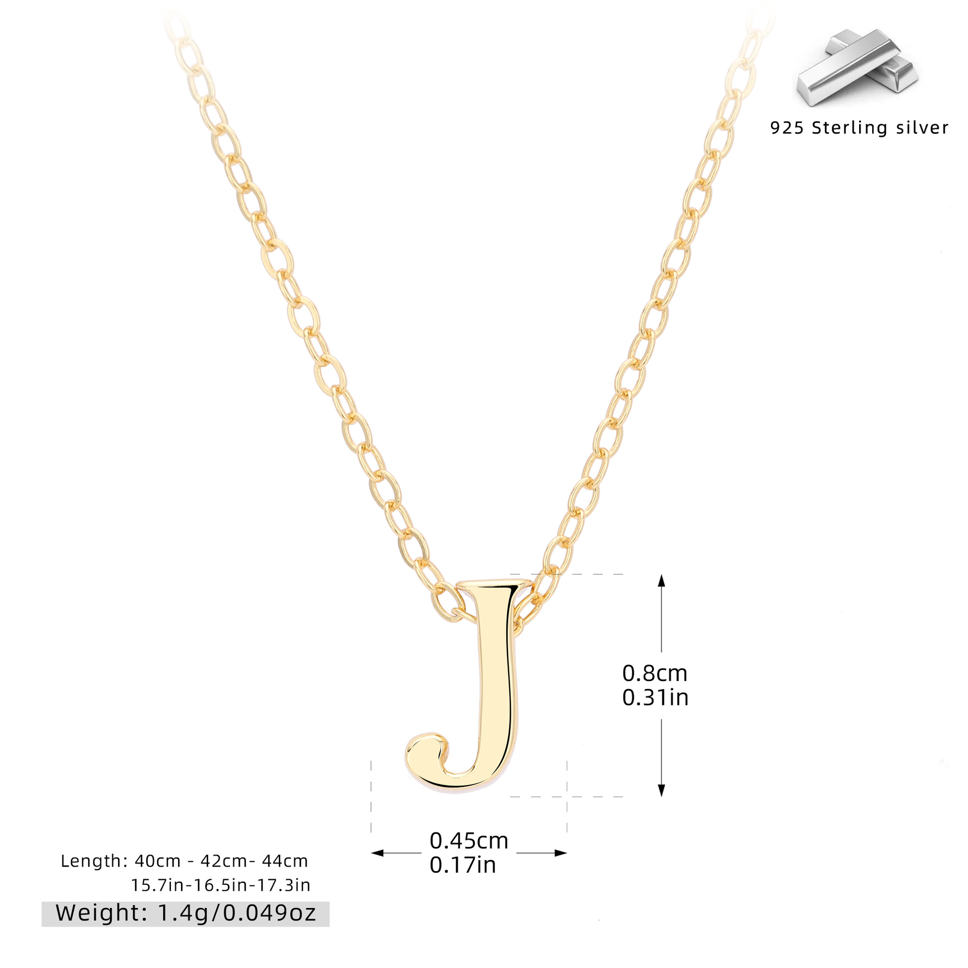 Initial Necklace – S925 Sterling Silver A–Z Alphabet Pendant Clavicle Chain