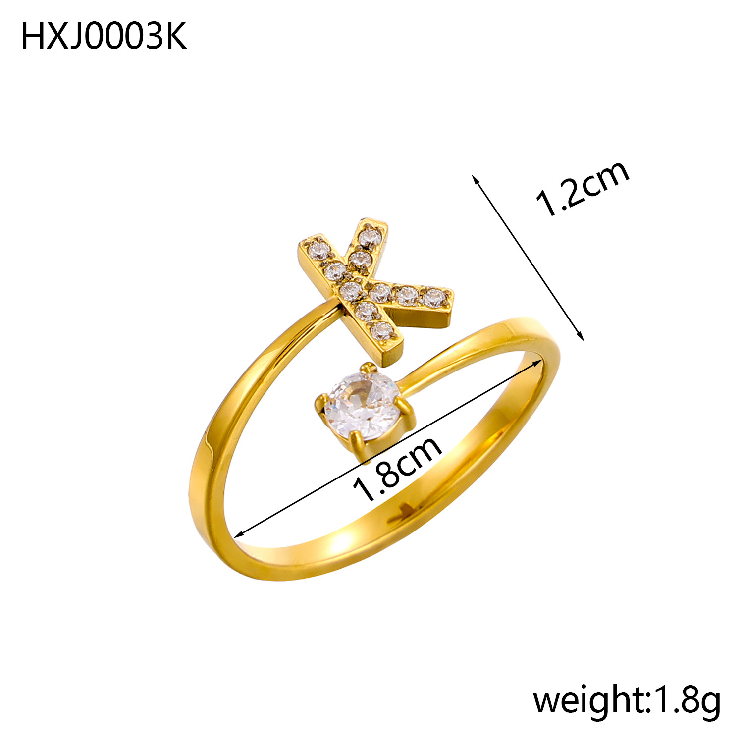 Initial Ring – Diamond-Studded Alphabet Open Ring for Women | Customizable