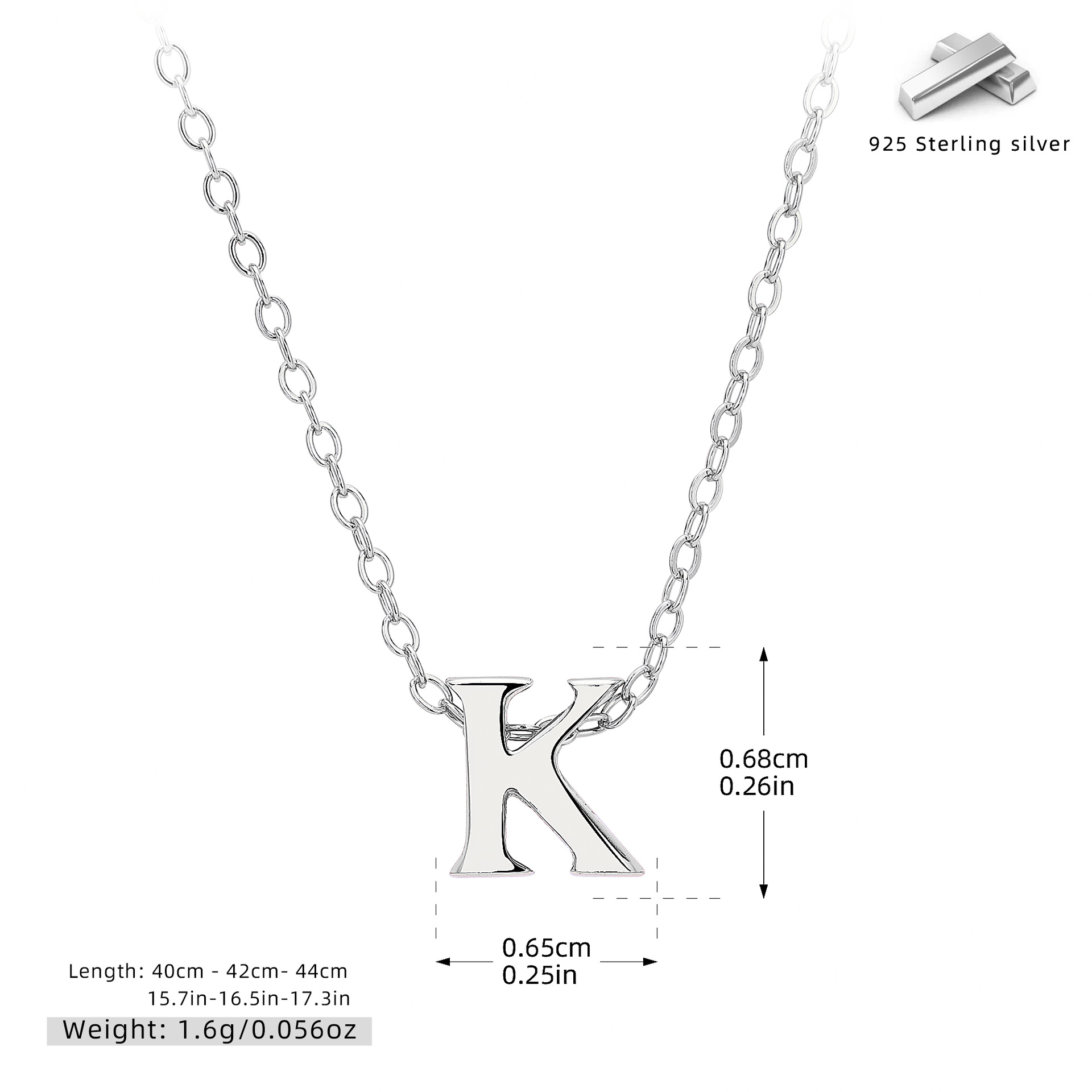 Initial Necklace – S925 Sterling Silver A–Z Alphabet Pendant Clavicle Chain
